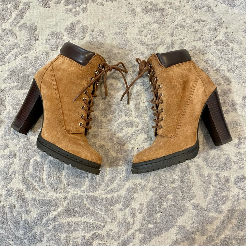 BCBG Maude Brown Suede Lace Up Heeled Booties - Picture 5 of 9